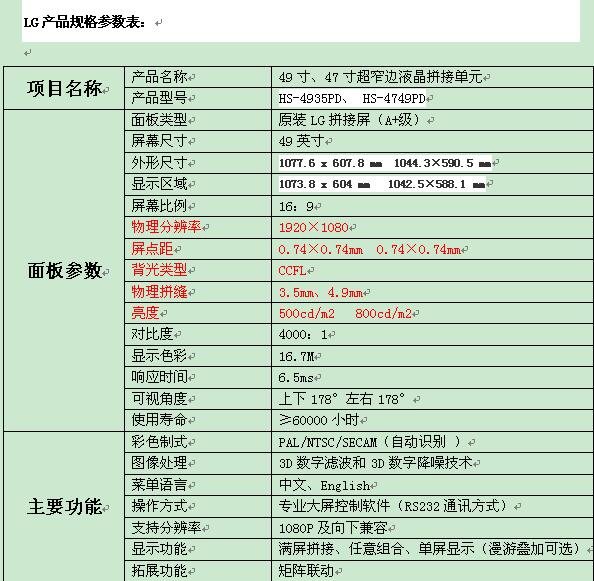 49寸、47寸超窄邊液晶拼接單元